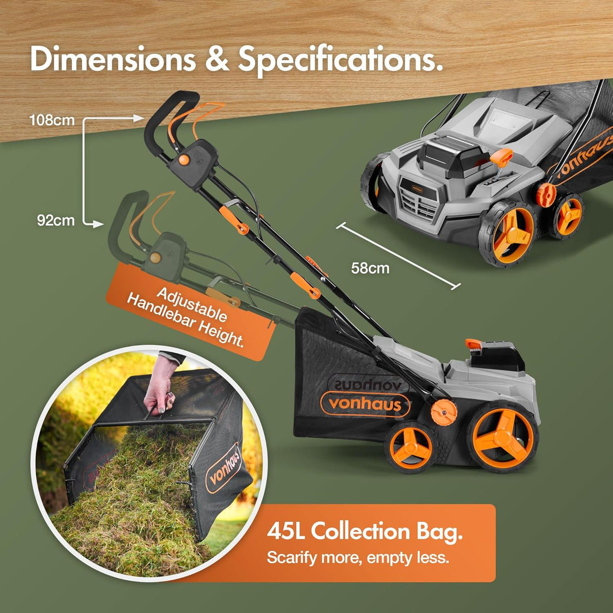 VonHaus Lawn Scarifier/Aerator/Rake Cordless 40V – x2 20V Batteries/Charger