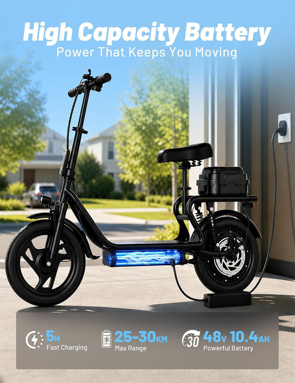 H1L Electric Scooter Adult, 14" E Scooter with 500W Motor and 30KM Long Range 25KM/H Top Speed Rear Disc Brake & Front Fork Suspension, Folding Electric Scooters with LCD Display, Max Load 120KG