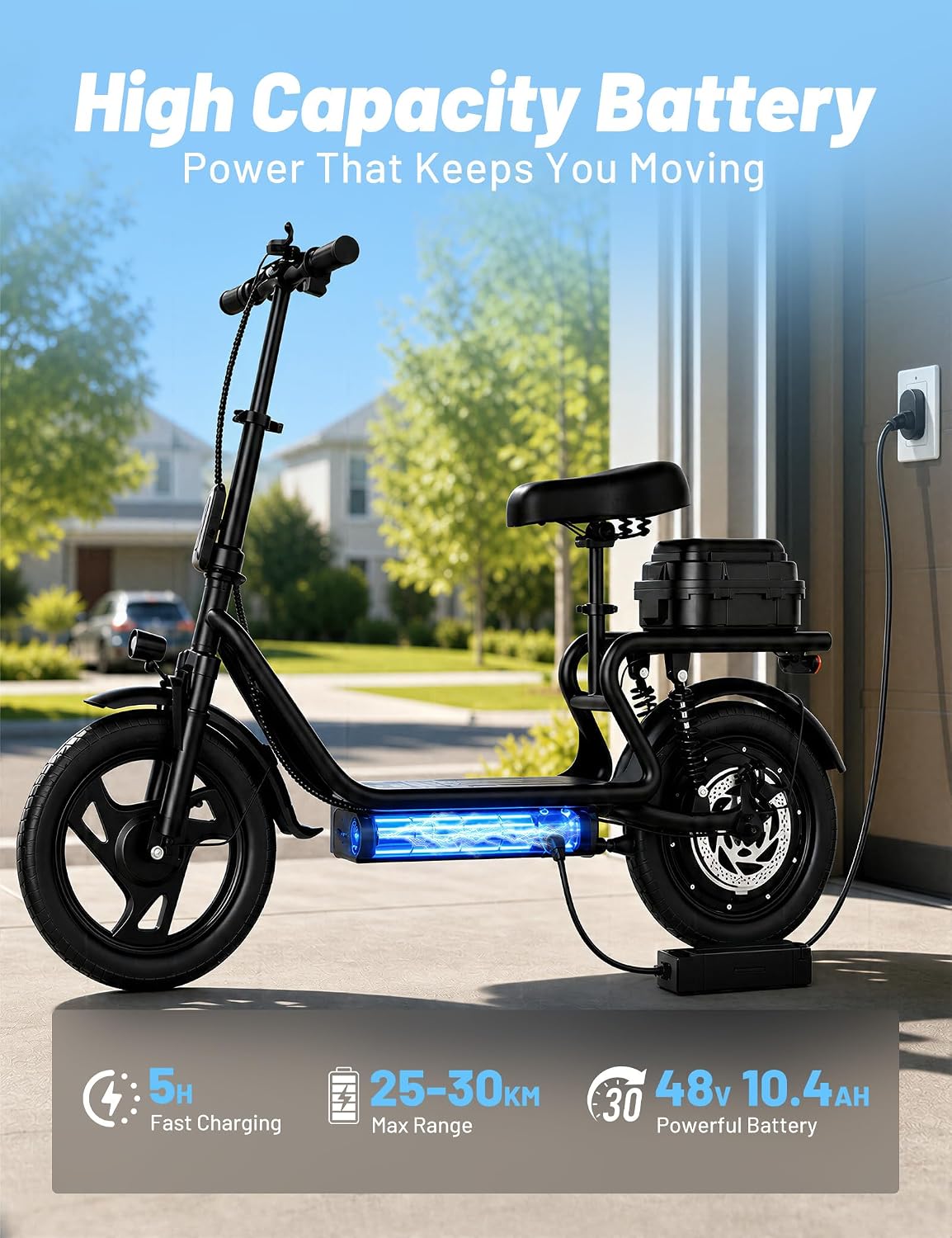 H1L Electric Scooter Adult, 14" E Scooter with 500W Motor and 30KM Long Range 25KM/H Top Speed Rear Disc Brake & Front Fork Suspension, Folding Electric Scooters with LCD Display, Max Load 120KG
