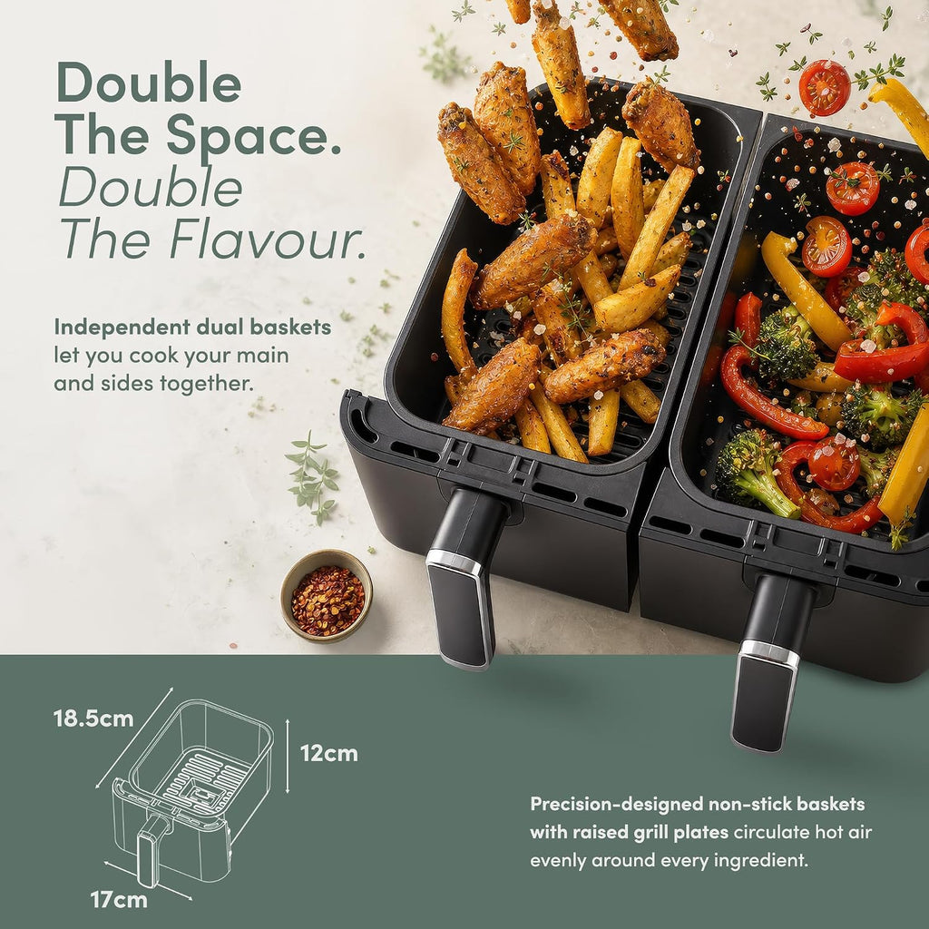 Keplin 9L Dual Zone Air Fryer - 8in1 Cooking Functions - 2700W Energy-Saving Cooker - Extra-Large Capacity for Healthy Meals - Roast, Bake, Dehydrate, Reheat,- Family Size -2 Years Warranty