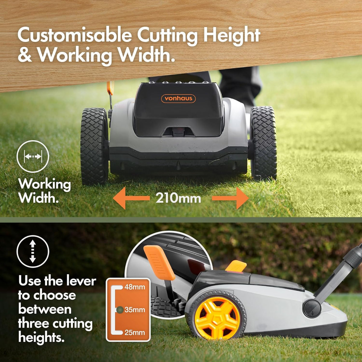 VonHaus Cordless Lawnmower 18V – w/Battery & Charger, Brushless Motor
