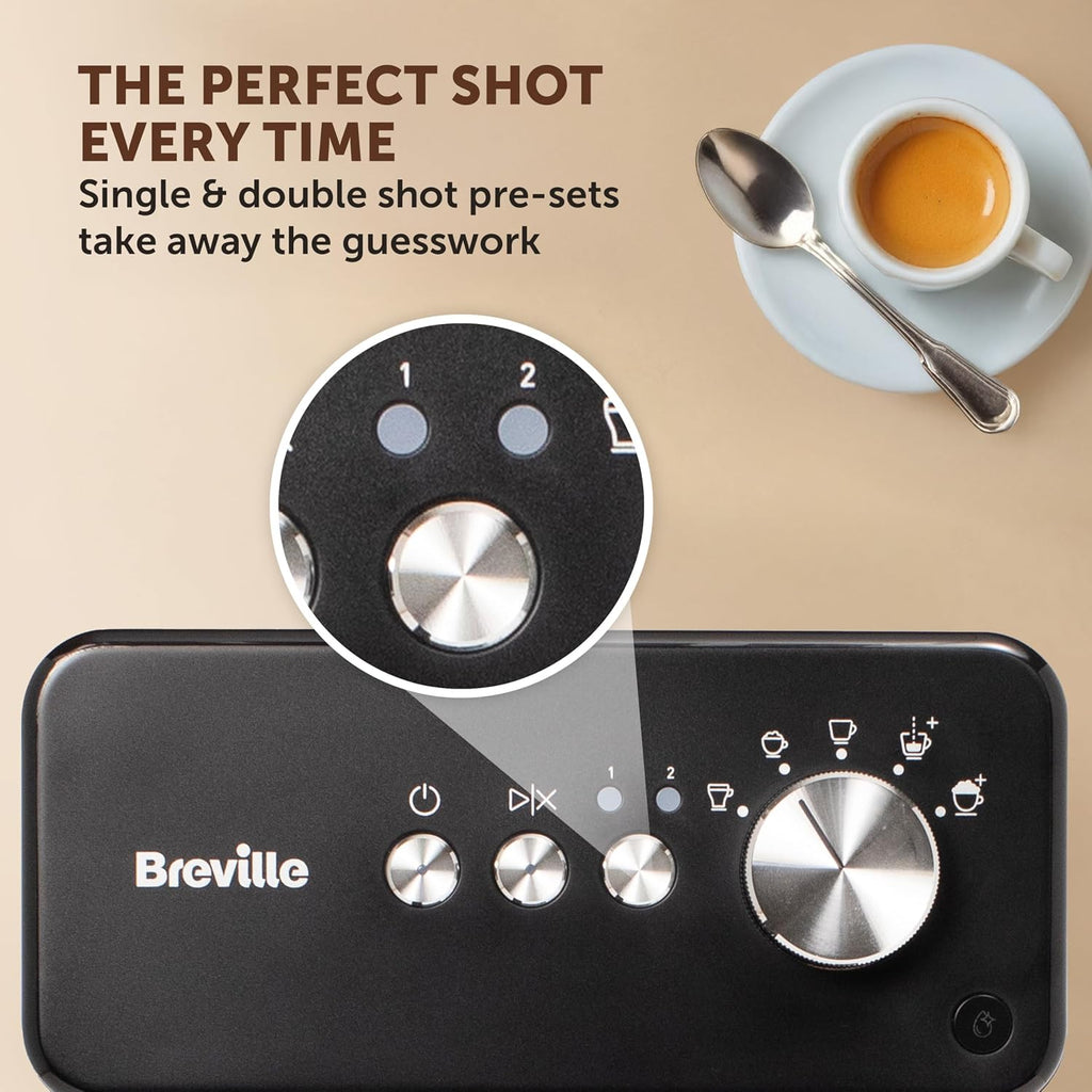 Breville Prima Latte One-Touch Espresso Maker | Auto Milk Frother | Coffee Machine for CappuccinosLattes & More | 15 Bar Italian Pump | Black | VCF183