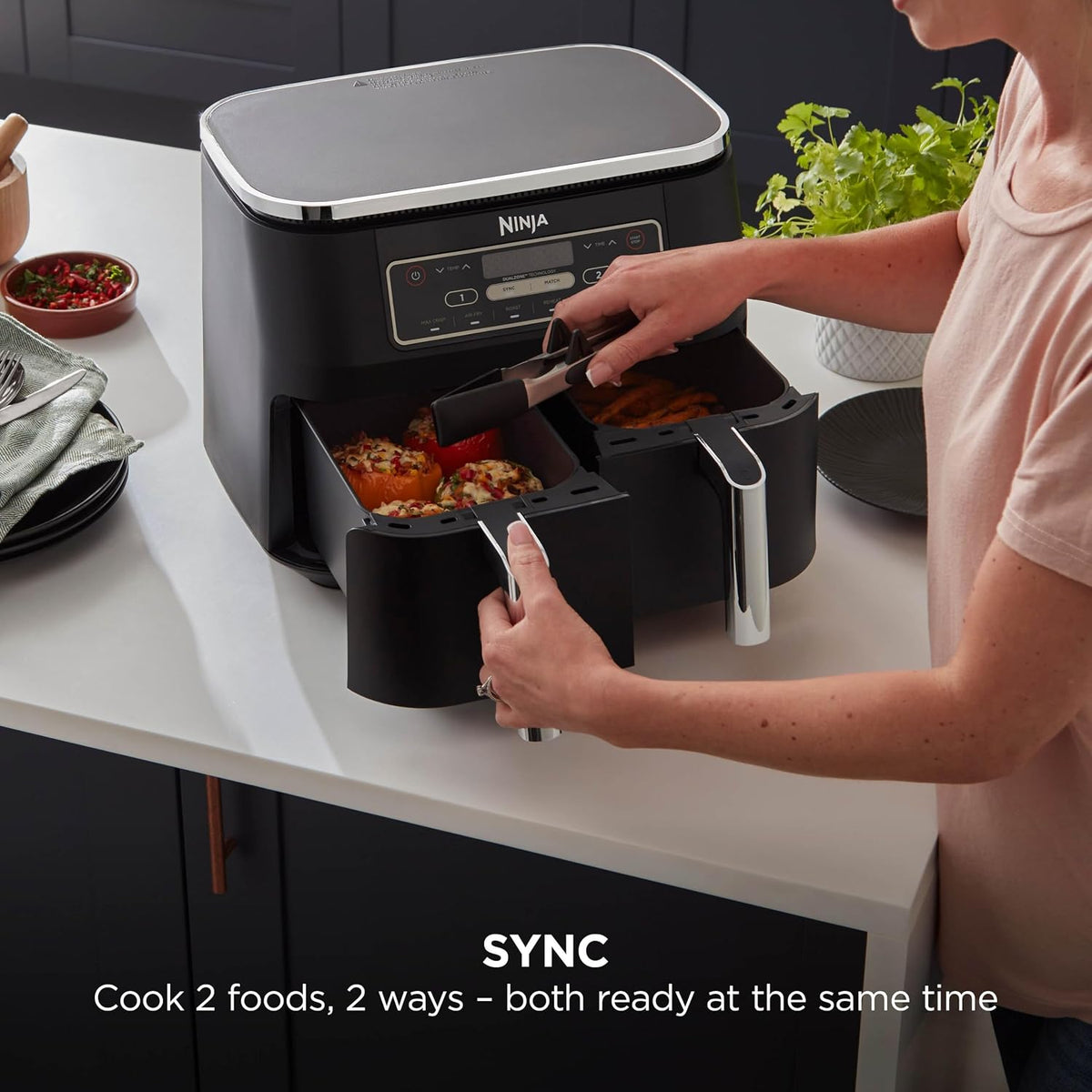 Ninja Foodi 6-in-1 Dual Zone 7.6L Air Fryer, 2 Drawers, Black AF300UK