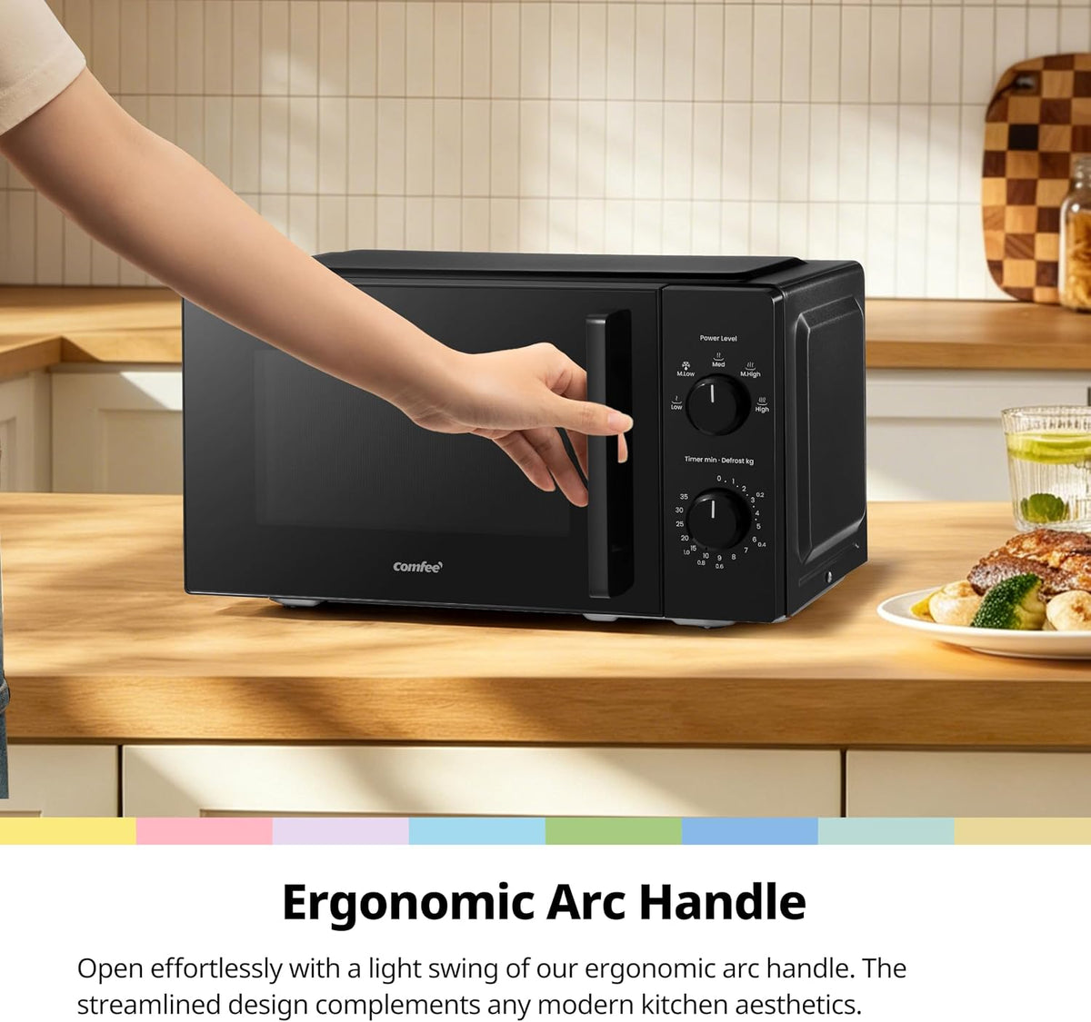 COMFEE' 20L Compact Black Microwave Oven, 700W Solo Manual Countertop Microwave with 5 Power Levels, Quick Defrost, Easy Clean, Dial Timer, Ideal for Small Kitchens - CMO-MM20L2NFPF(BK)