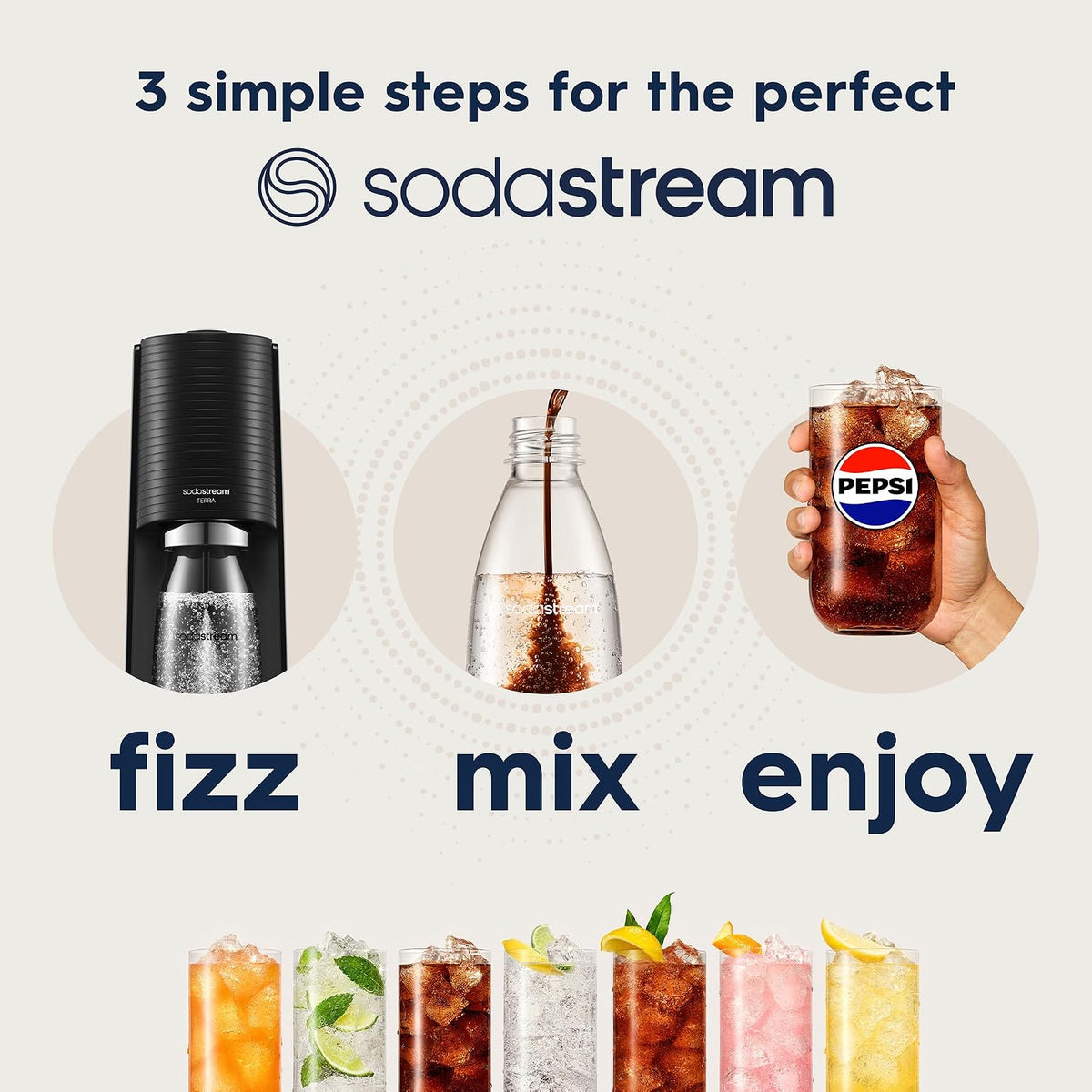 SodaStream - Terra Sparkling Water Maker starter bundle, Quick Connect CO2 System, Includes 60L Gas Cylinder, 1 x 440ml Pepsi Max, BPA-Free 1L Bottle, Eco-Friendly & Reduces Plastic Waste, Black