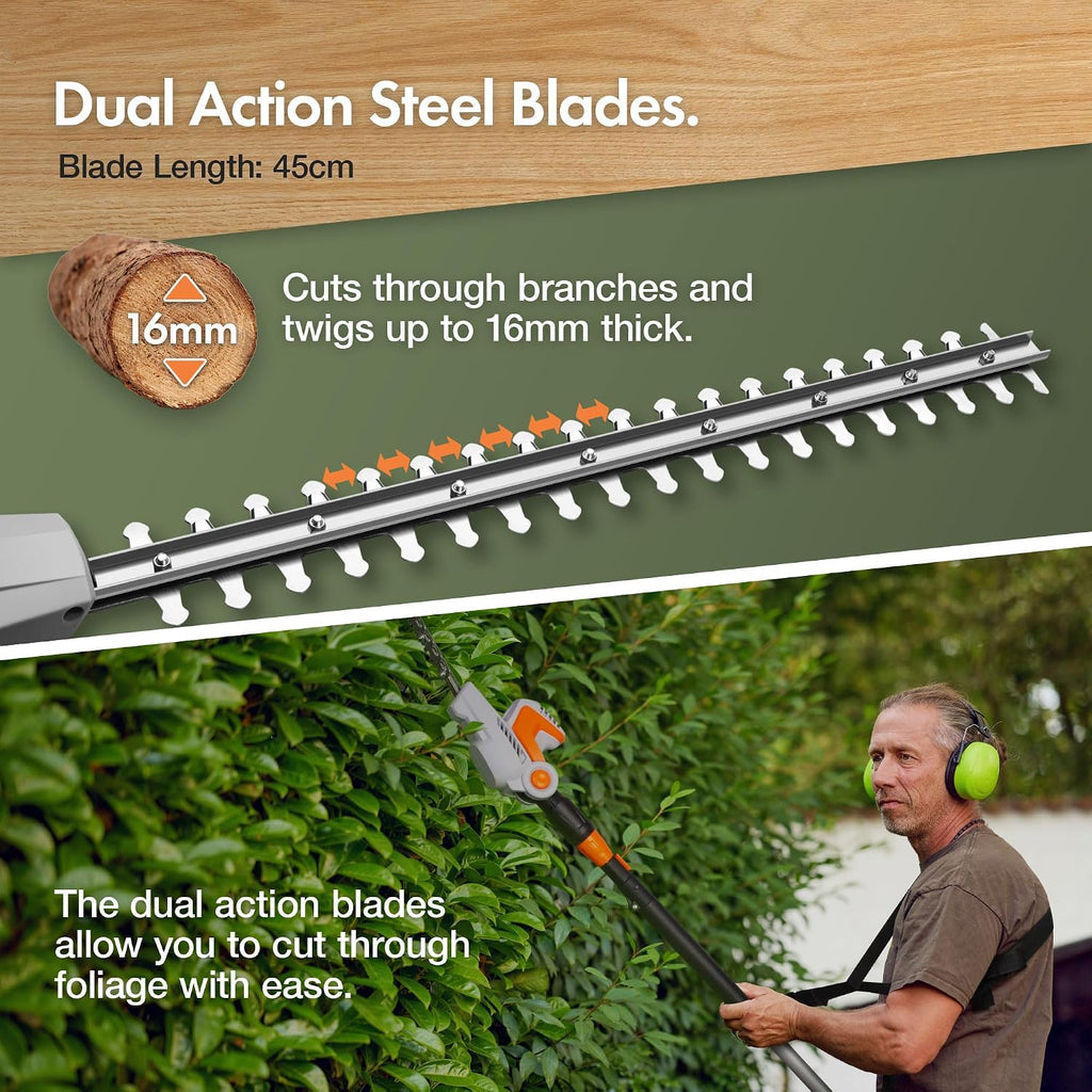 VonHaus Pole Hedge Trimmer Corded 500W – 10m Cable, Blade Cover, 45cm Blade
