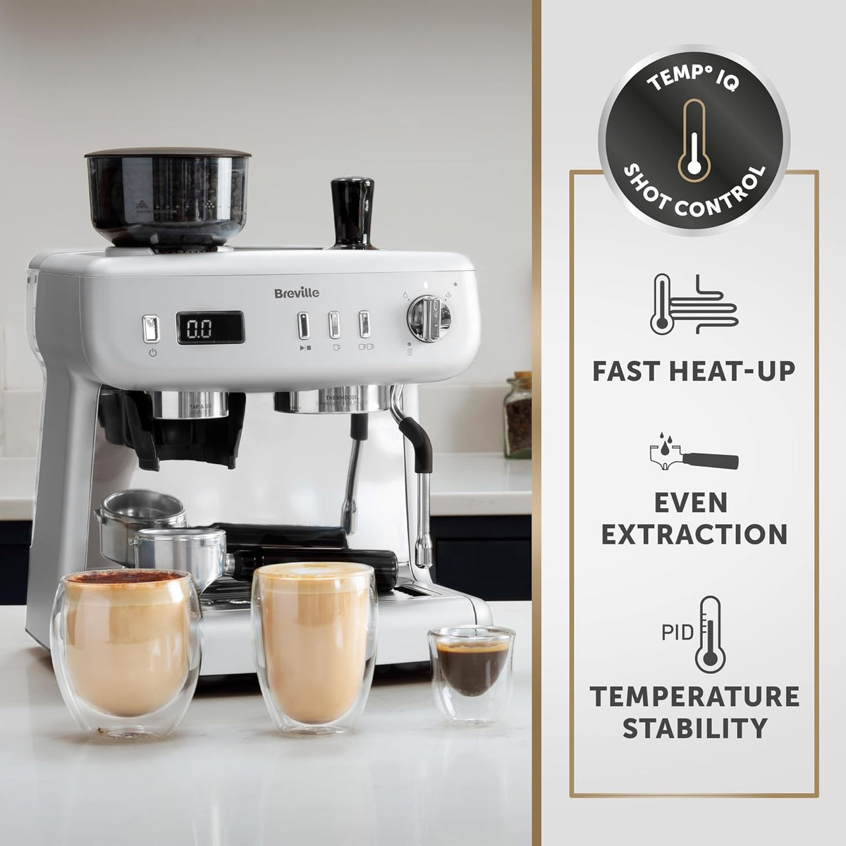 Breville Barista Max+ Espresso | Latte & Cappuccino Coffee Machine | Intelligent Grind & Dosage | Precision Extraction Timer | Integrated Milk Frother | 15 Bar Italian Pump | Silver [VCF153]