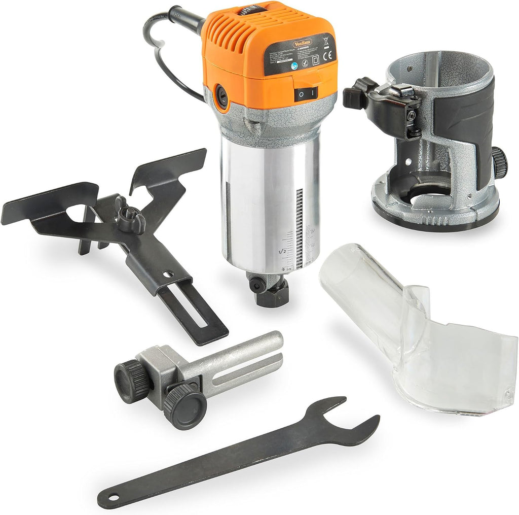 VonHaus - Compact Palm Router Saw 710W - Electric Trimmer Router Corded - Chuck Collect Diameter 1/4”, 3/8” - 220V Wood Cutter - Trimmer Base for Wood/Laminate Flooring - 6 Speed Setting