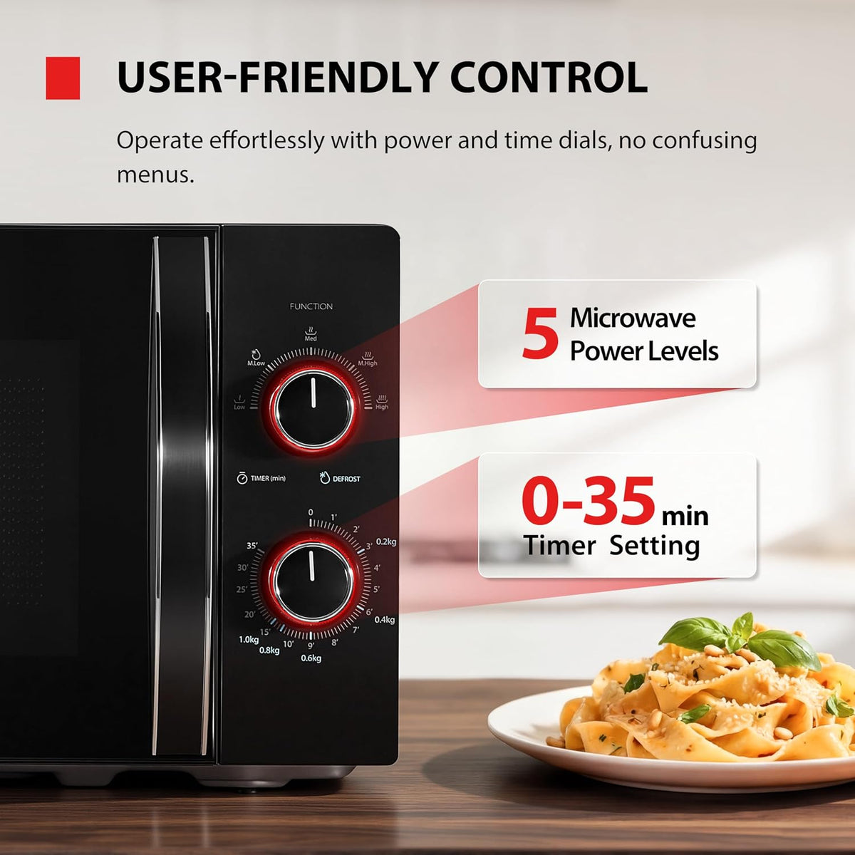 TOSHIBA Black Mirror Front Microwave 20 Liter 700W Manual Control, Compact with 5 Power Levels, Automatic Defrost, Perfect for 9'' Pizza, Clock and Timer, Easy Clean, MW2-MM20PF(MB)