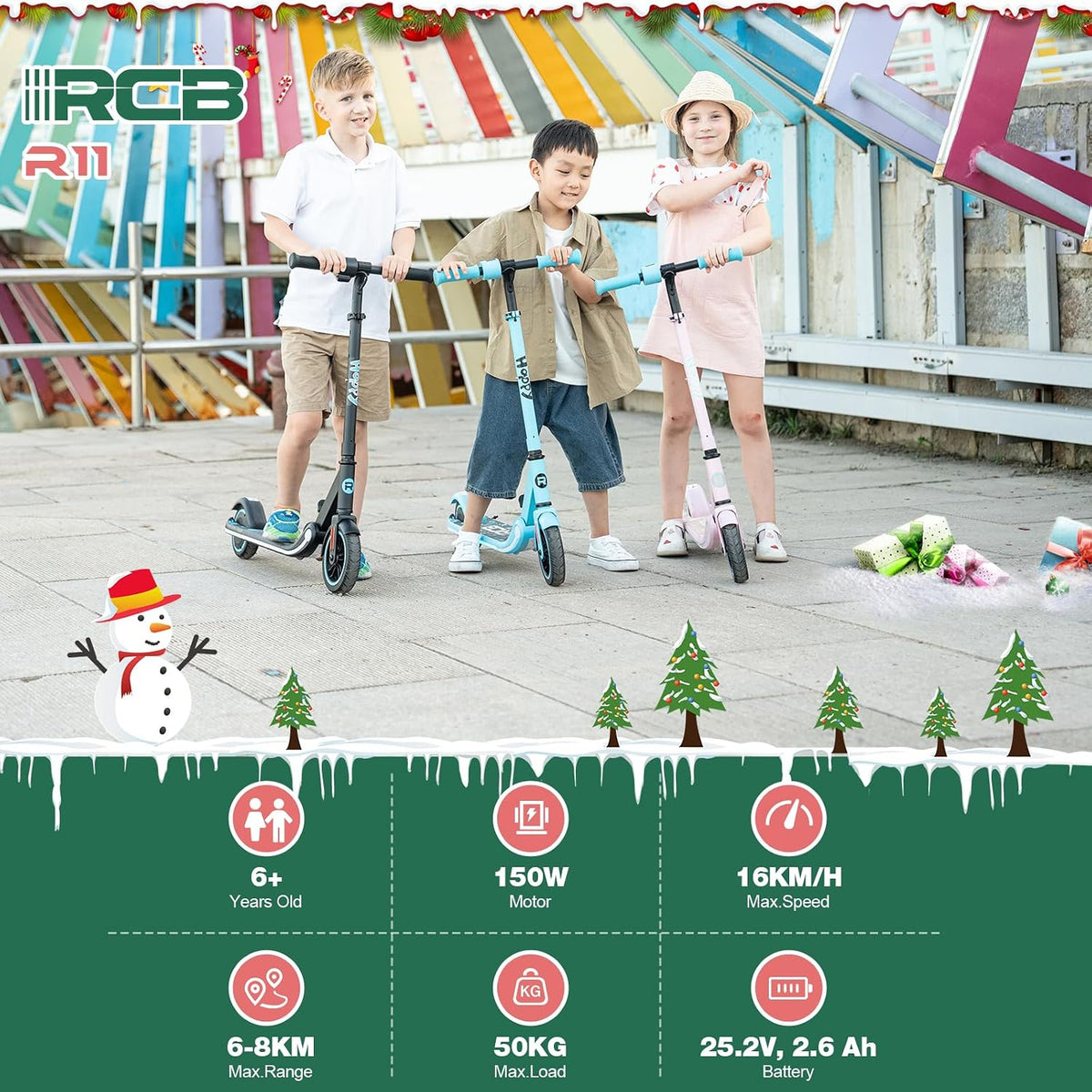 RCB Electric Scooter for Kids, 150W Motor - Max 9.94mph - Colorful LED Lights - Foldable - LED Display,Kids E Scooter for Age 6-12