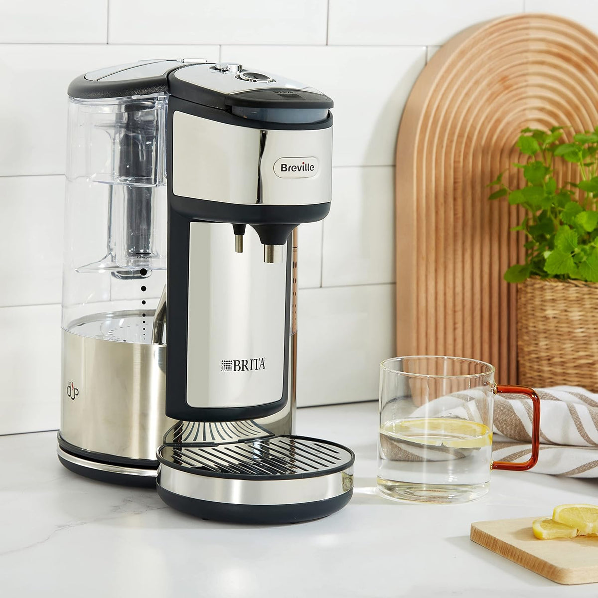 Breville BRITA HotCup Hot Water Dispenser | Integrated Water Filter | 1.8L with 3kW Fast Boil & Variable Dispense | Energy-efficient use | Stainless Steel [VKJ367]