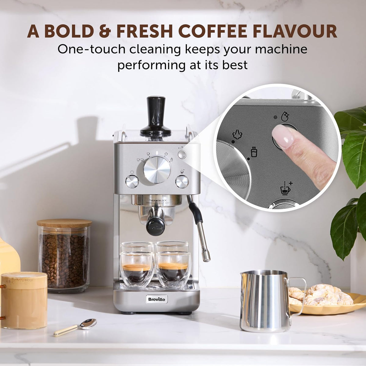 Breville Barista Slimline Espresso Machine, 15 Bar Pump, Integrated Milk Frother, Compact Design, Silver [VCF185]