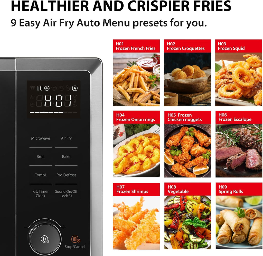 TOSHIBA Air Fry Combo 5-In-1 26L Countertop Microwave Oven, Broil, Bake, Combi, 10 Power Levels, 10 Auto Cooking Presets, Easy Defrost, Black, 900W, ML2-EC26SF(BS)