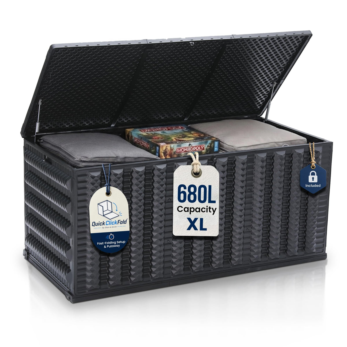 Olsen & Smith 680L Large Recycled Outdoor Garden Storage Box & Chest