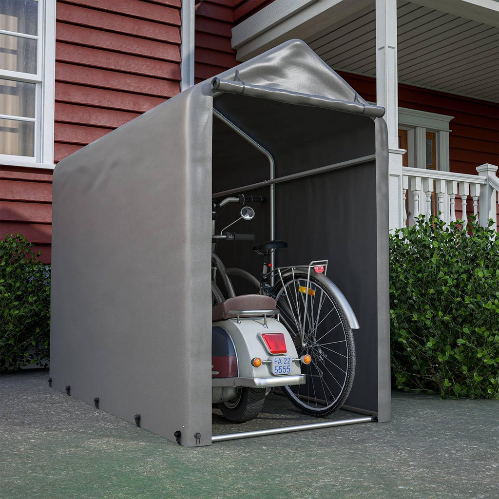 BIRCHTREE 1.8M*1M Garden Waterproof Anti-UV Bike Storage Tent Bicycle Motorcycle Shed Shelter Outdoor Backyard Steel Frame PE Cover Zipper Door Small Grey