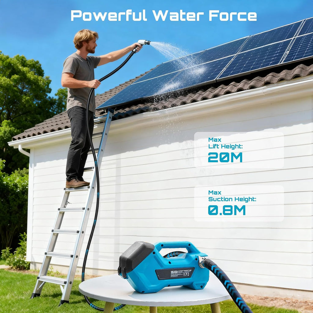 SEESII Cordless Transfer Pump for Water/Diesel, 2880L/h, 2×4.0Ah Batteries