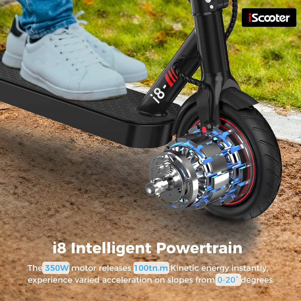 iScooter Electric Scooter, 350W Motor Electric Scooters Adult with Cuise Control, 20-30KM Range, 8.5Inch Tires, 3 Speed Mode, Double Braking System Fast E Scooter for Adults and Teens