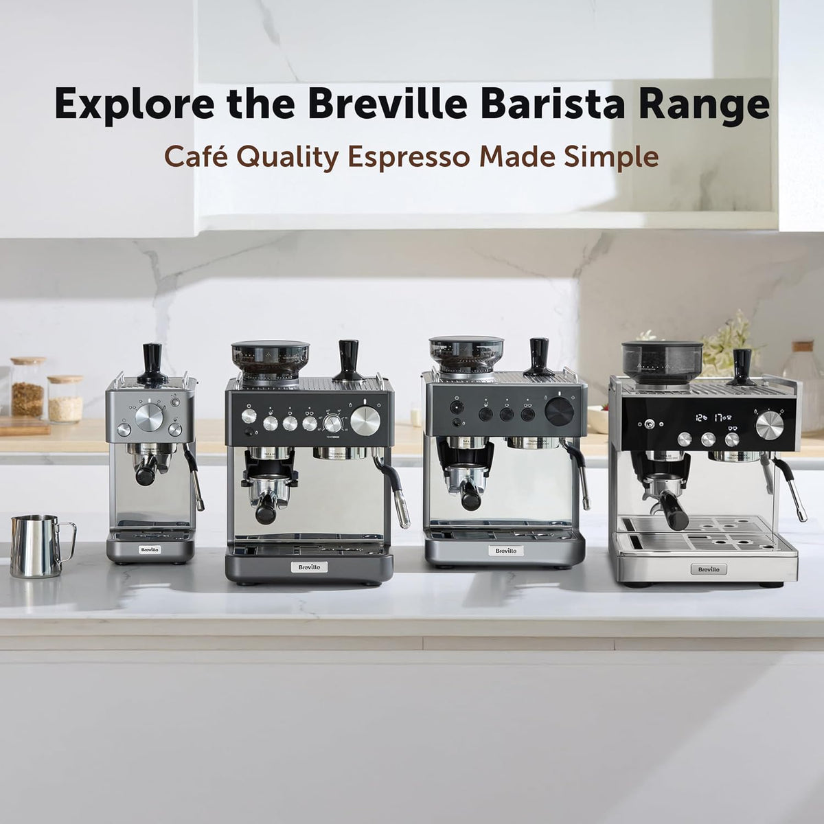 Breville Barista Slimline Espresso Machine, 15 Bar Pump, Integrated Milk Frother, Compact Design, Silver [VCF185]