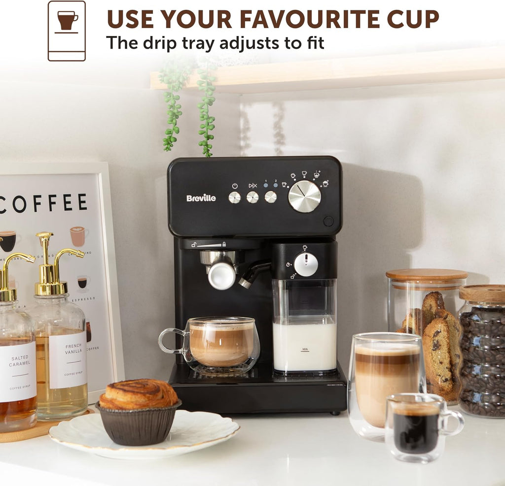 Breville Prima Latte One-Touch Espresso Maker | Auto Milk Frother | Coffee Machine for CappuccinosLattes & More | 15 Bar Italian Pump | Black | VCF183