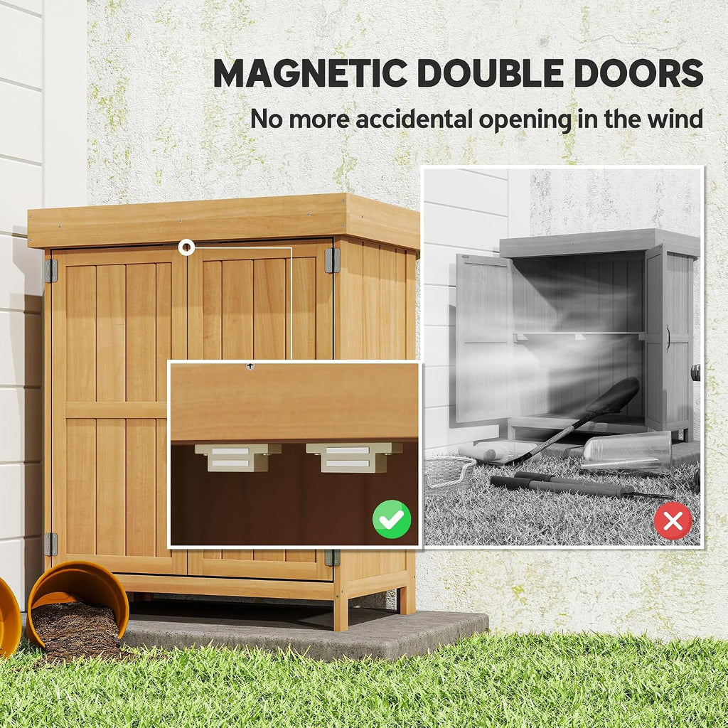 Outsunny Small Shed, Openable Roof 74 x 43 x 88 cm Natural Wood Finish