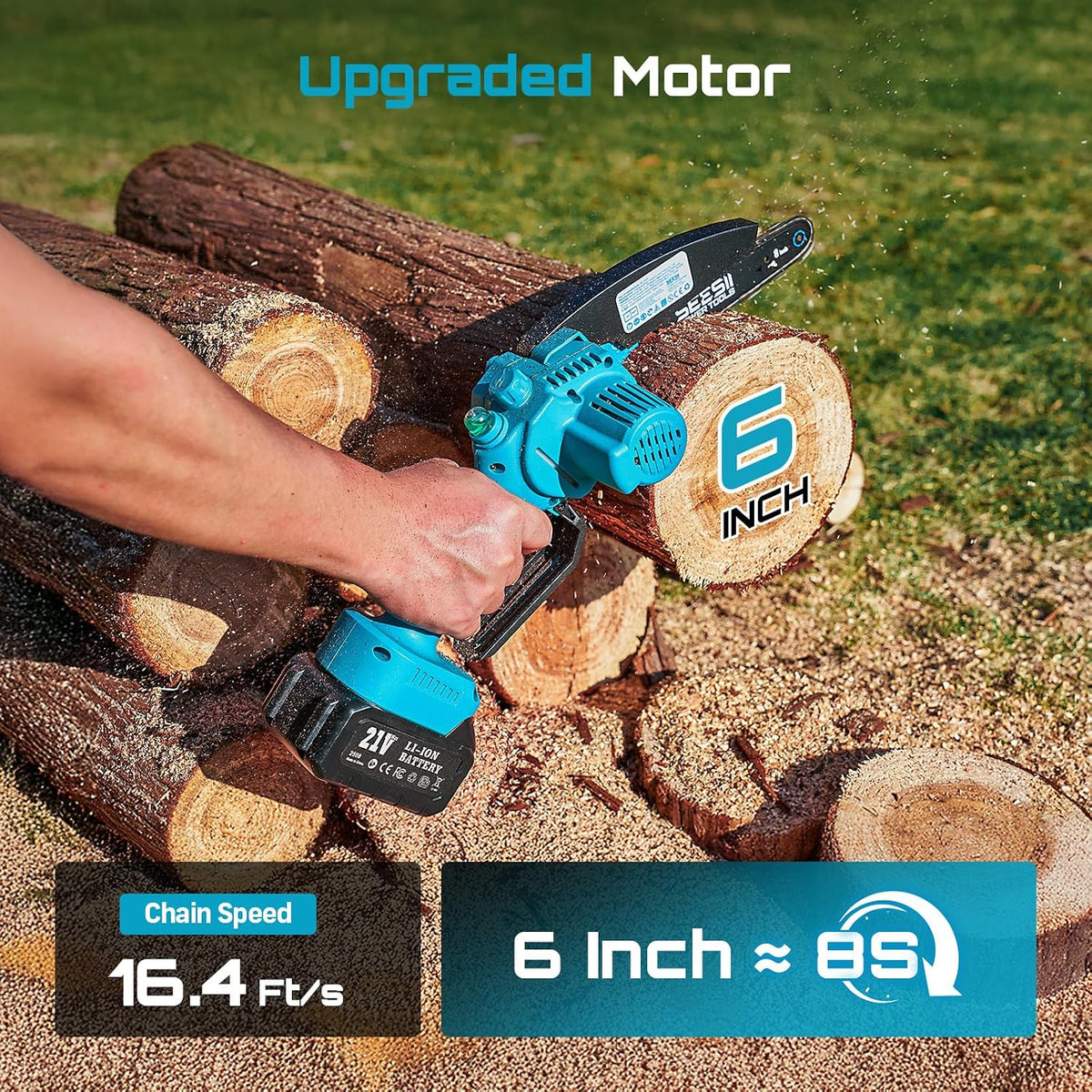 SEESII 8 Inch Mini Cordless Chainsaw with 4000mAh x2 Batteries