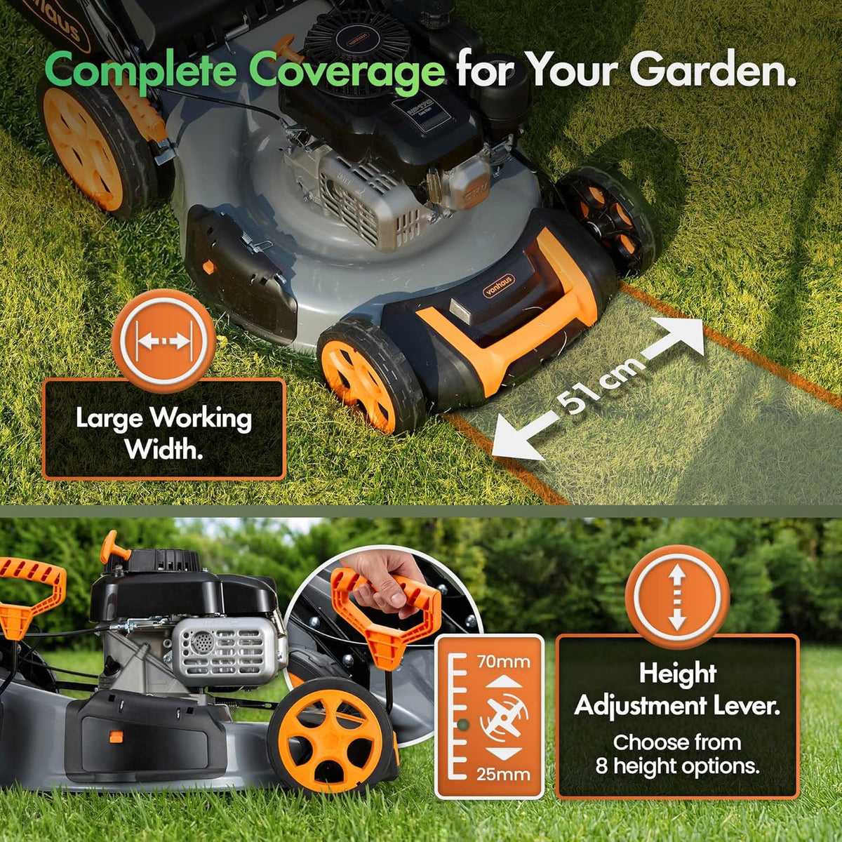 VonHaus Petrol Lawnmower 171cc – 60L Box, Self Propelled