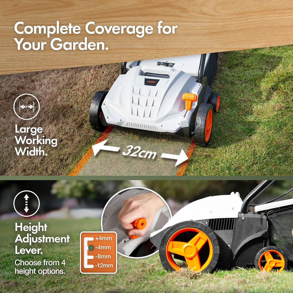 VonHaus Lawn Scarifier/Aerator/Rake Corded 1500W – 30L Box, 10m Cable