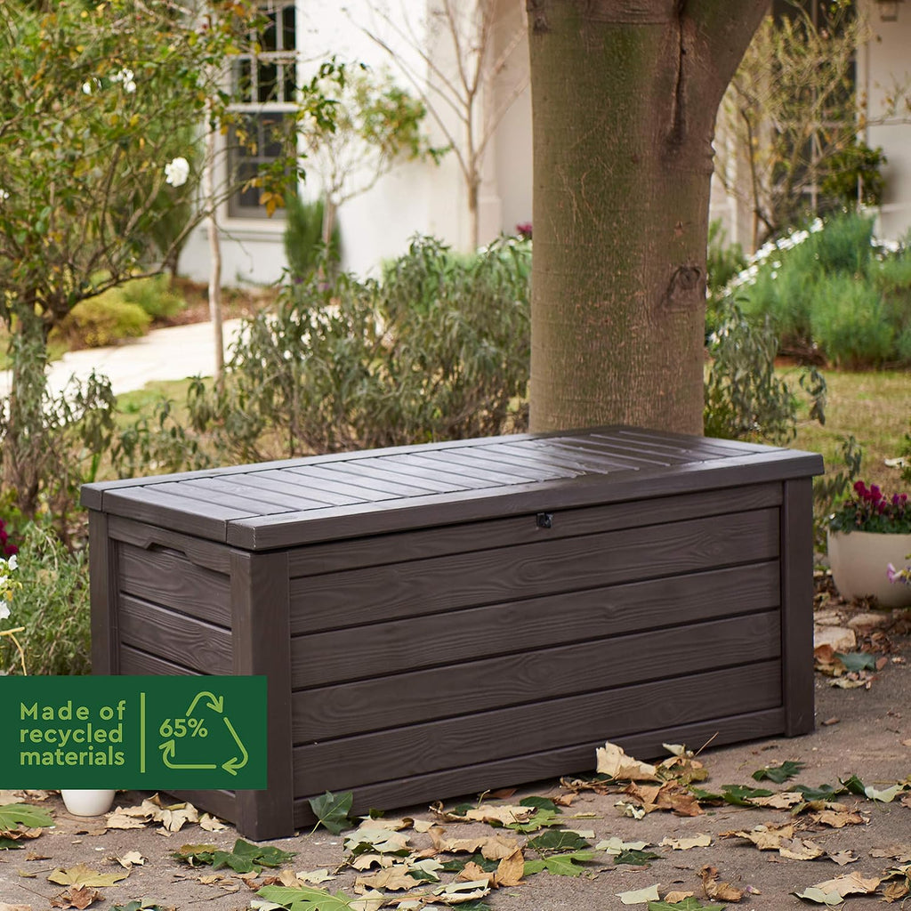 Keter Westwood 570L Outdoor Storage Box Brown Wood Panel Effect