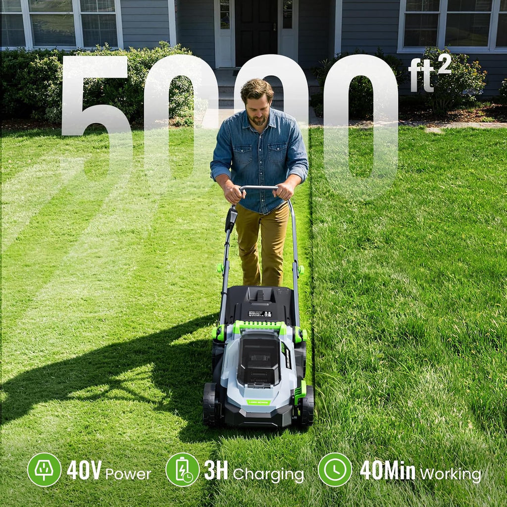 ETOOLAB 40V Cordless Lawnmower, 34cm Cut, Brushless, For Medium Gardens