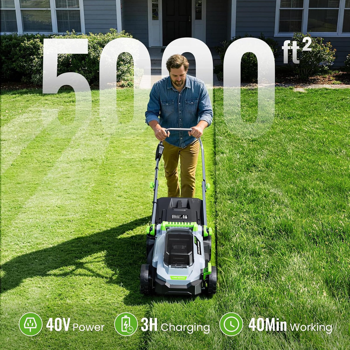ETOOLAB 40V Cordless Lawnmower, 34cm Cut, Brushless, For Medium Gardens