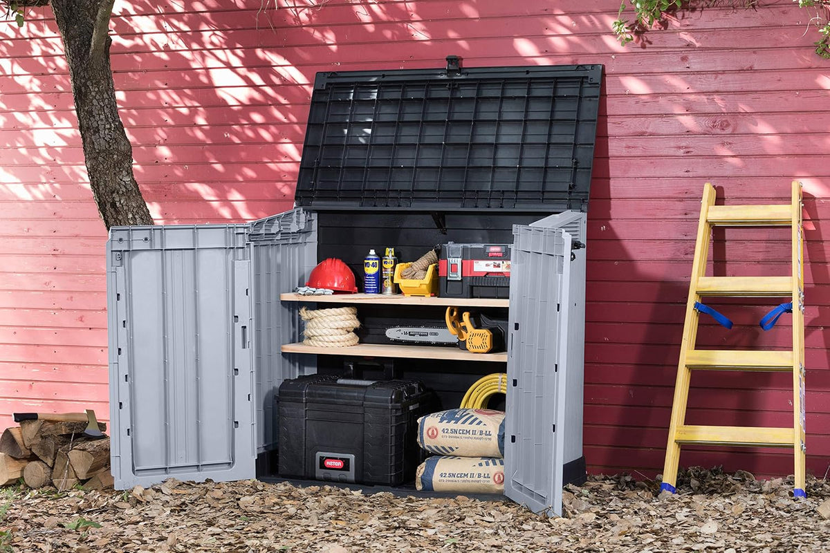 Keter Store It Out Nova Outdoor Garden Furniture Storage Shed Light Grey with Dark Grey Lid | Fade Free | All Weather Resistant | Safe and Secure | Zero Maintenance | 5 year Warranty