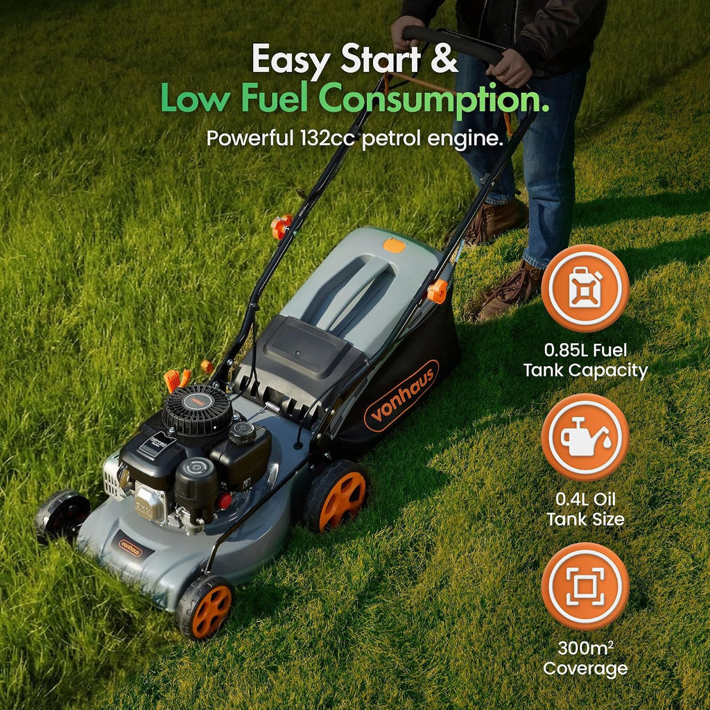 VonHaus Petrol Lawnmower 132cc – 40L Box, Self Propelled