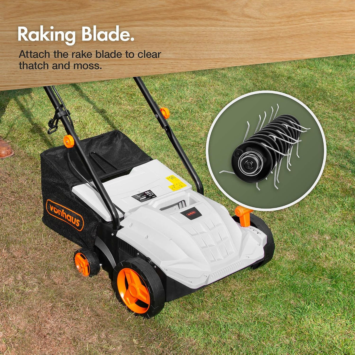 VonHaus Lawn Scarifier/Aerator/Rake Corded 1500W – 30L Box, 10m Cable