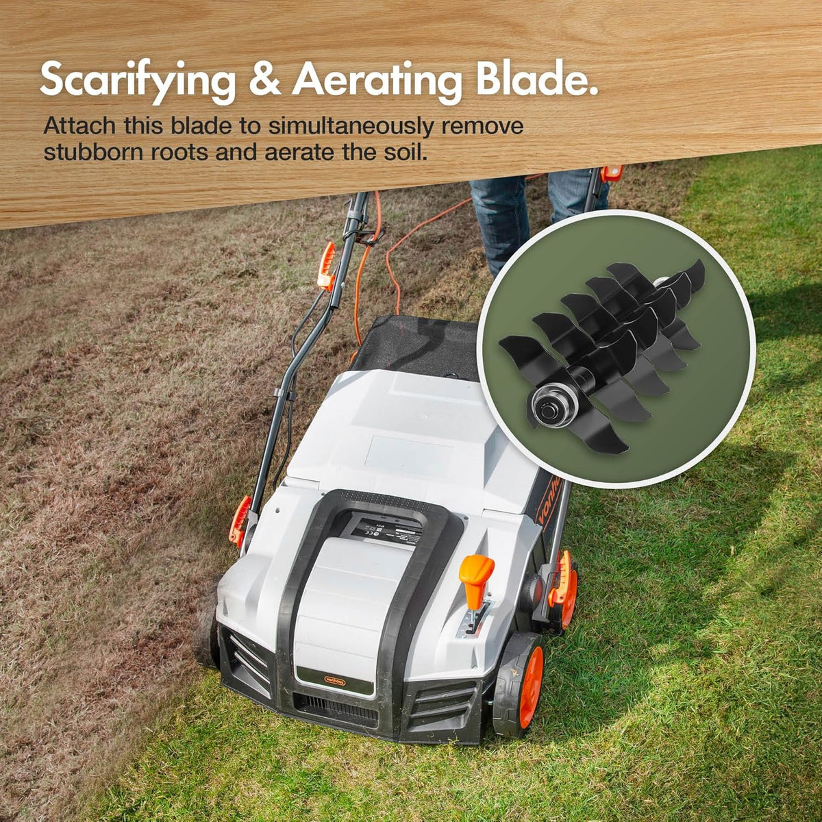 VonHaus Lawn Scarifier/Aerator/Rake Corded 1800W – 55L Box, 10m Cable