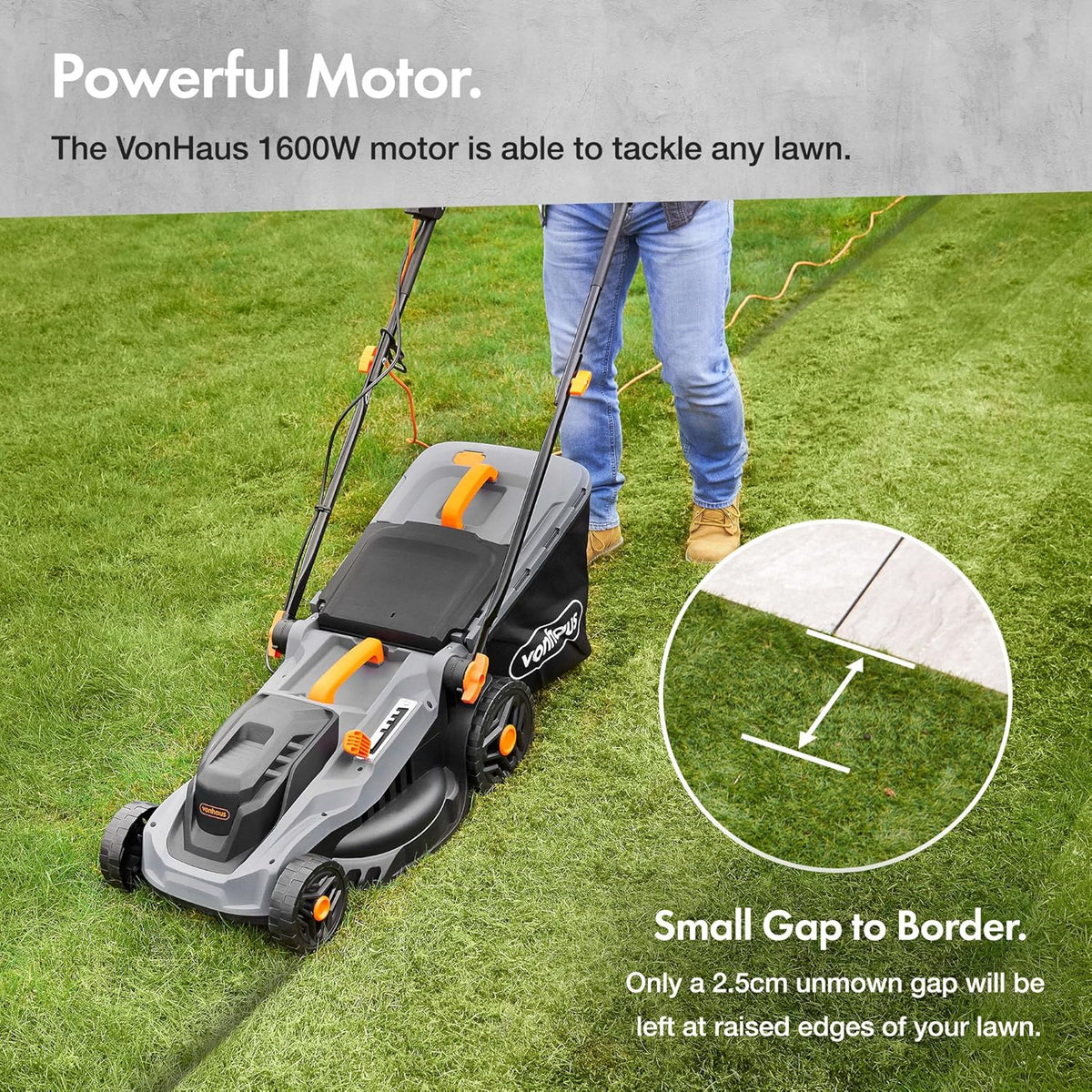 VonHaus Lawnmower Corded 1600W – 42L Box, 10m Cable