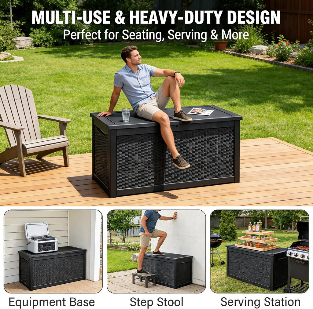 Aweather 980L Garden Furniture Storage Box, Large Capacity Patio Outdoor Container with Lockable Lid, Weather Resistant Shed for Tools, Cushions, Accessories