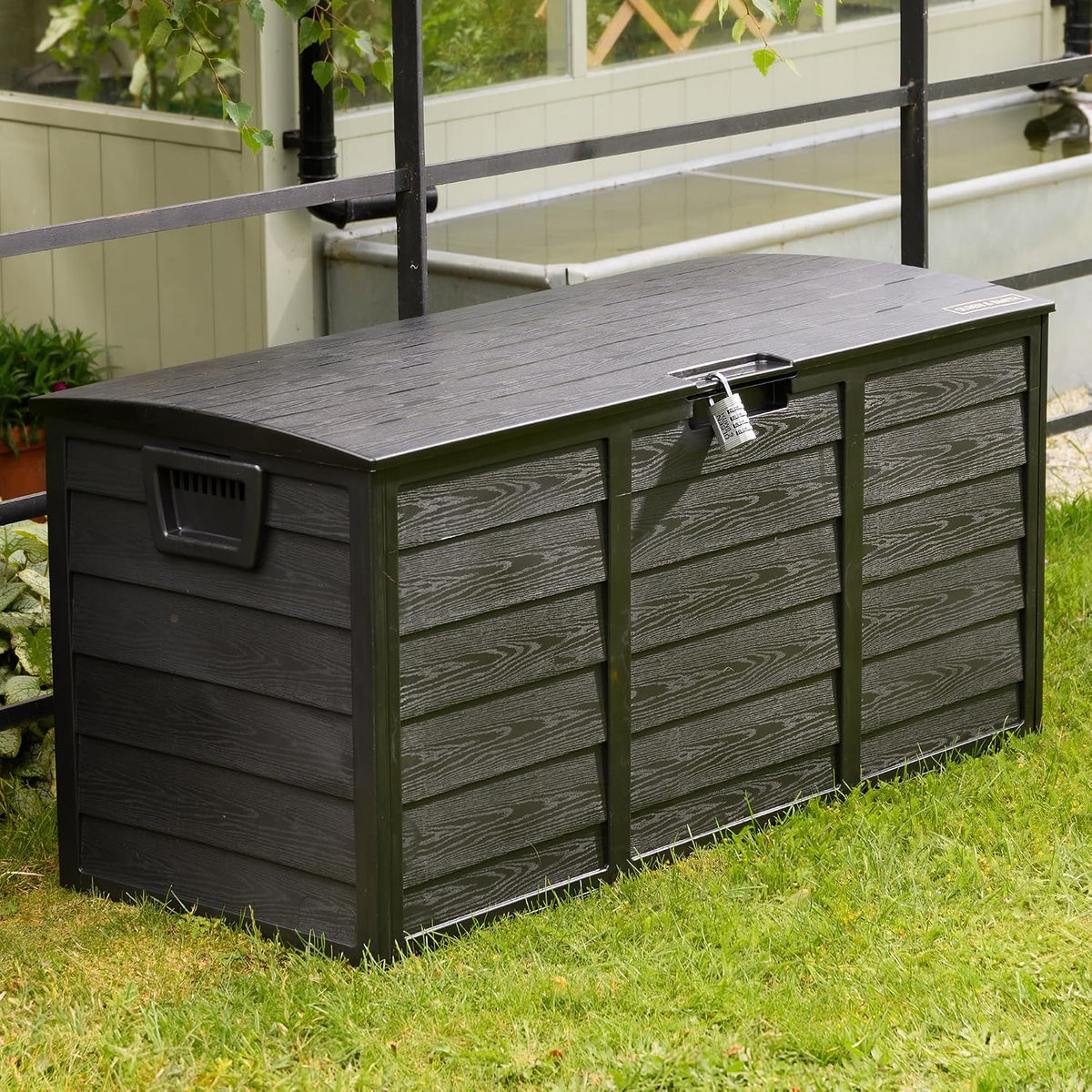 Olsen & Smith 290L Capacity Outdoor Garden Plastic Storage Cushion Box Furniture - Lockable with Padlock Lock, Weather Resistant, Shed Chest