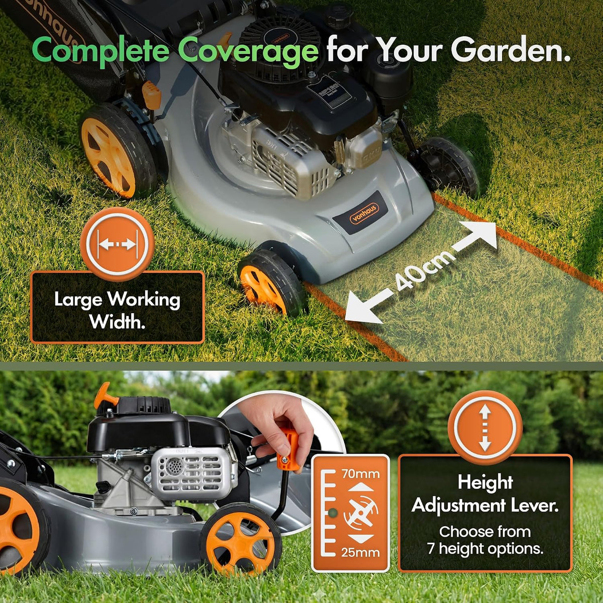 VonHaus Petrol Lawnmower 132cc – 40L Box, Self Propelled