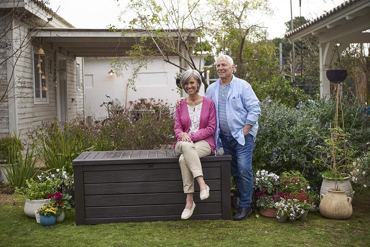 Keter Westwood 570L Outdoor Storage Box Brown Wood Panel Effect