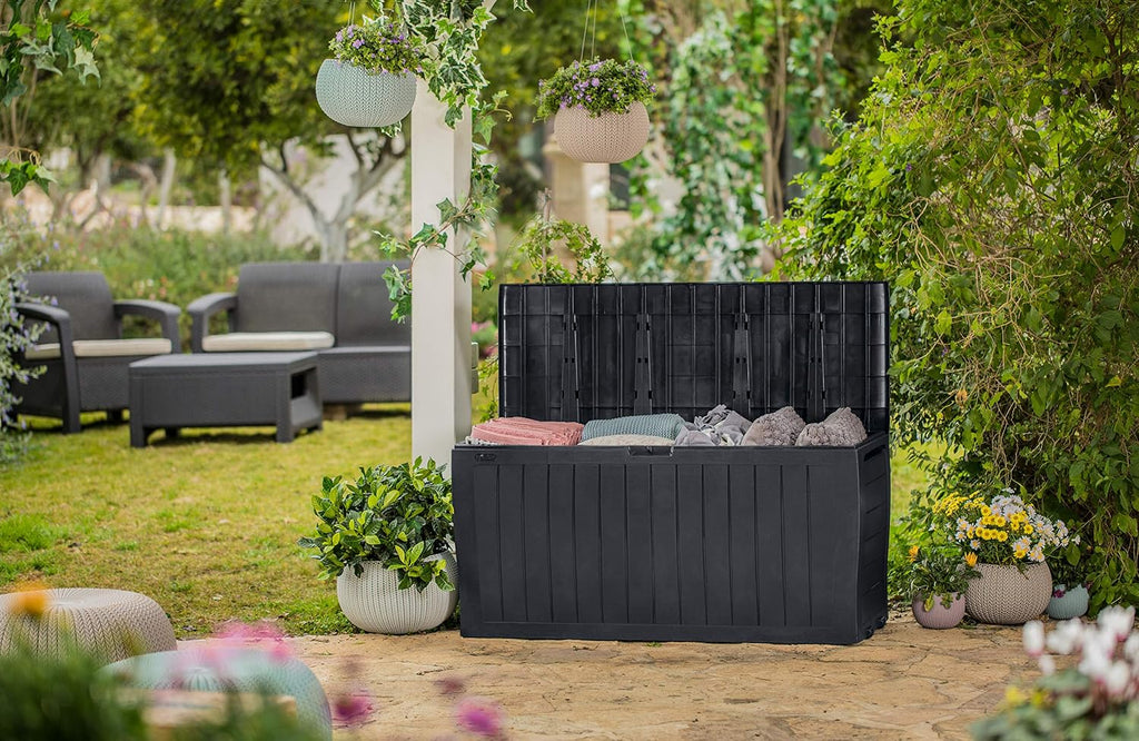 Keter Marvel+ 270L Garden Storage Box Graphite Wood Effect, Weatherproof