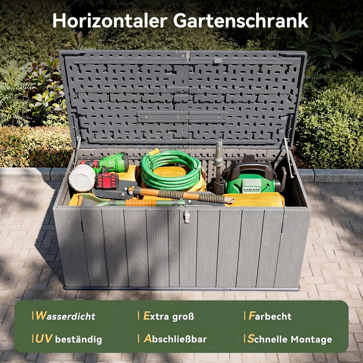 Aoxun Outdoor Deck Box 600L, Large Resin Outdoor Storage Box with Lid, Waterproof & UV-Resistant Garden Storage for Cushions, Tools, and Pool Accessories 4.7x2.2FT(Grey)