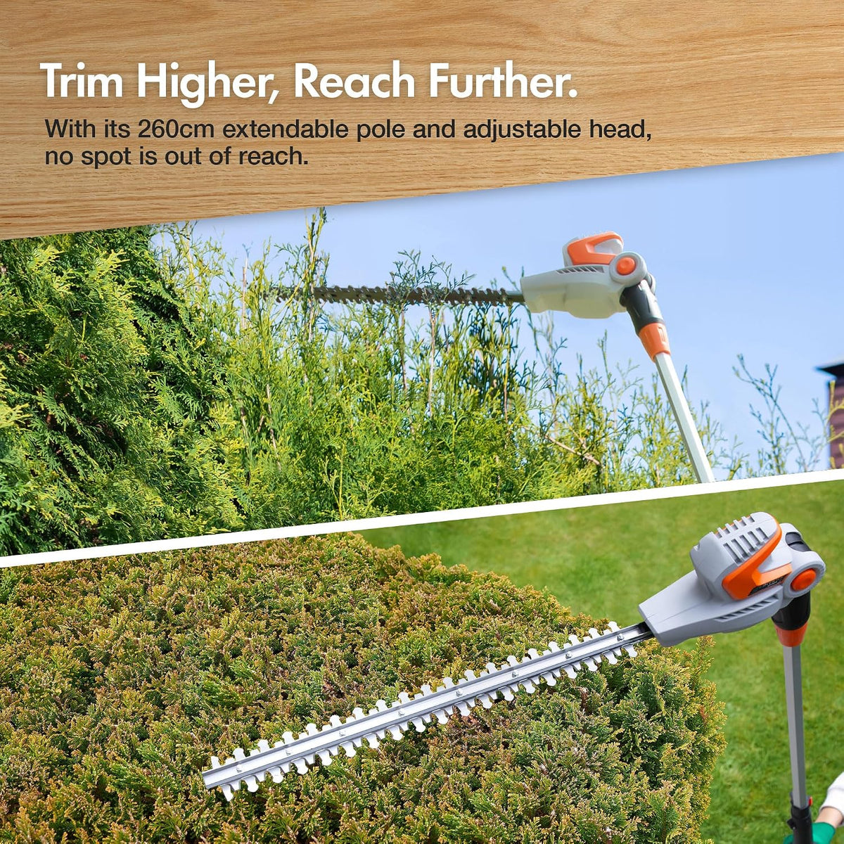 VonHaus Pole Hedge Trimmer Corded 500W – 10m Cable, Blade Cover, 45cm Blade