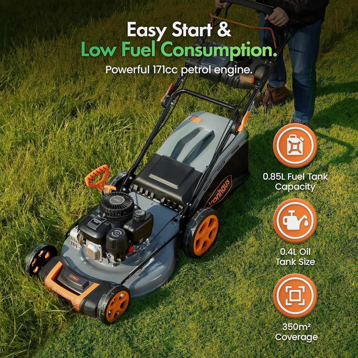 VonHaus Petrol Lawnmower 171cc – 60L Box, Self Propelled